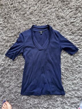 DKNY Navy Short Sleeve V-Neck Tee